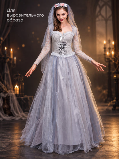 Gray carnival dress with a voluminous skirt and lacing