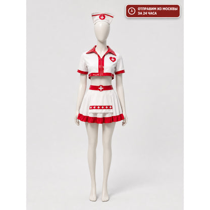 Medical Costume with Skirt and Cap, White and Red