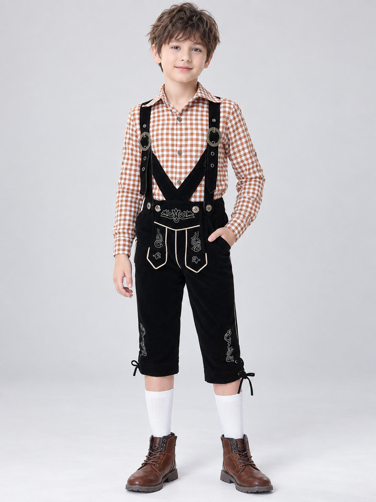 Kids' Bavarian-Style Costume: Plaid Shirt and Pants