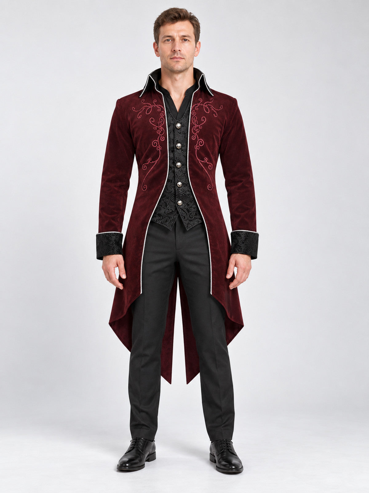 Burgundy Embroidered Vampire Carnival Tailcoat