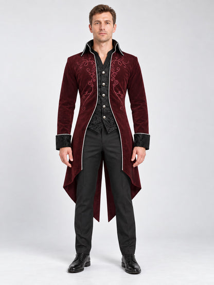 Burgundy Embroidered Vampire Carnival Tailcoat