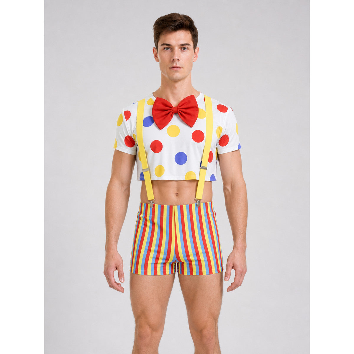 Clown Costume with Multicolored Wig and Accessories