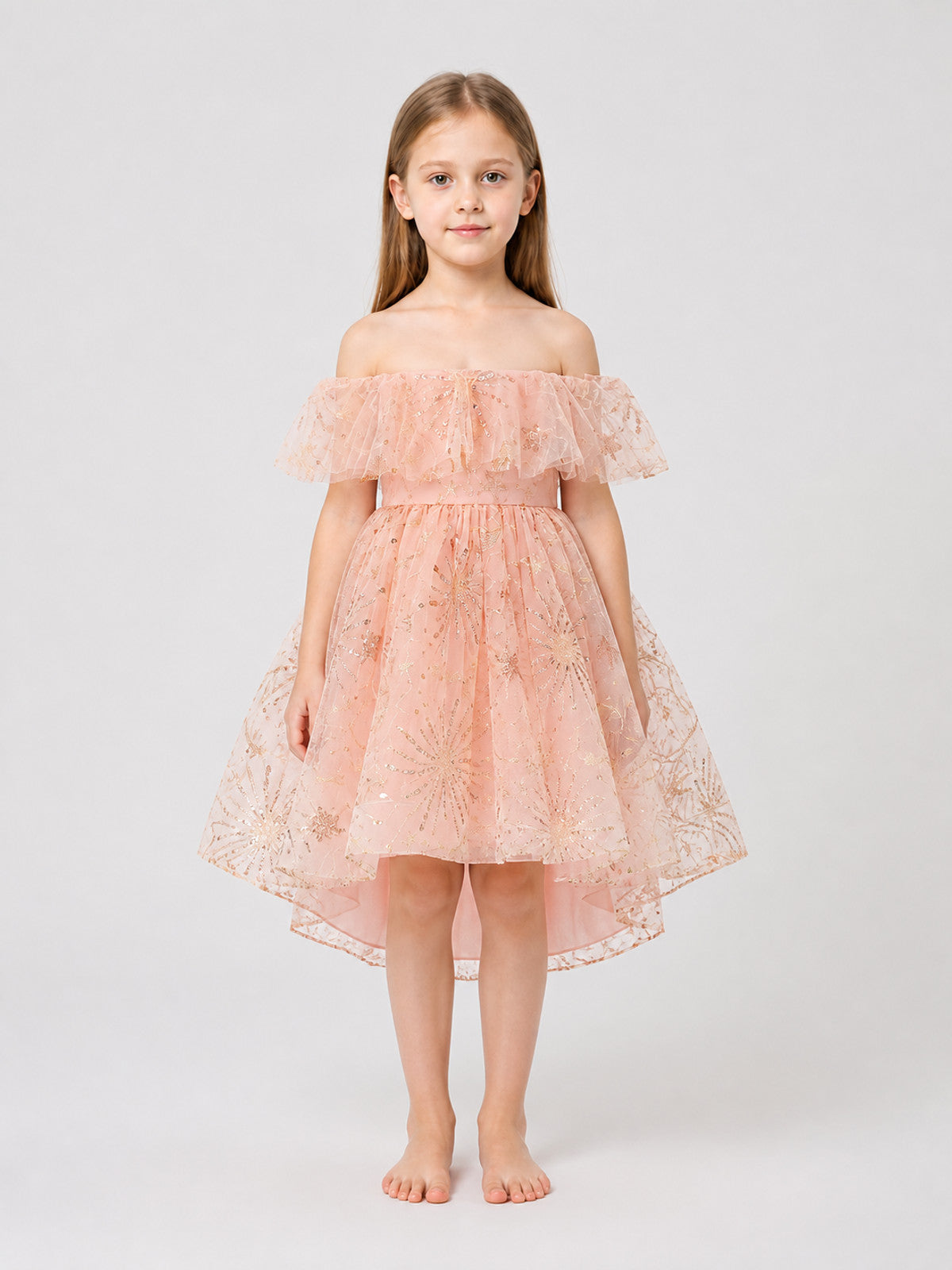 Girls' Formal Dress with Sequins, Tulle, and Train on-model view