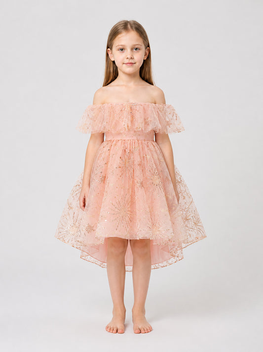 Girls' Formal Dress with Sequins, Tulle, and Train on-model view
