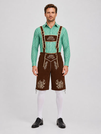 Bavarian Costume: Plaid Shirt, Embroidered Shorts on-model view