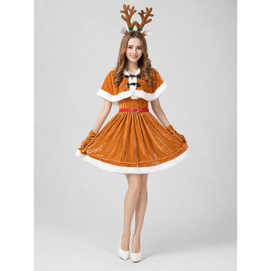 Reindeer Christmas Dress Costume with Cape