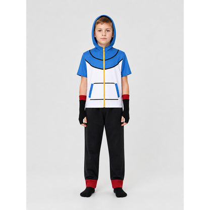 Ash Cosplay Costume: Top, Pants, Gloves on-model view