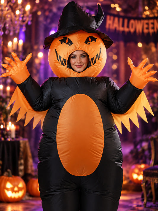 Inflatable Witch Pumpkin Costume, Black with Orange