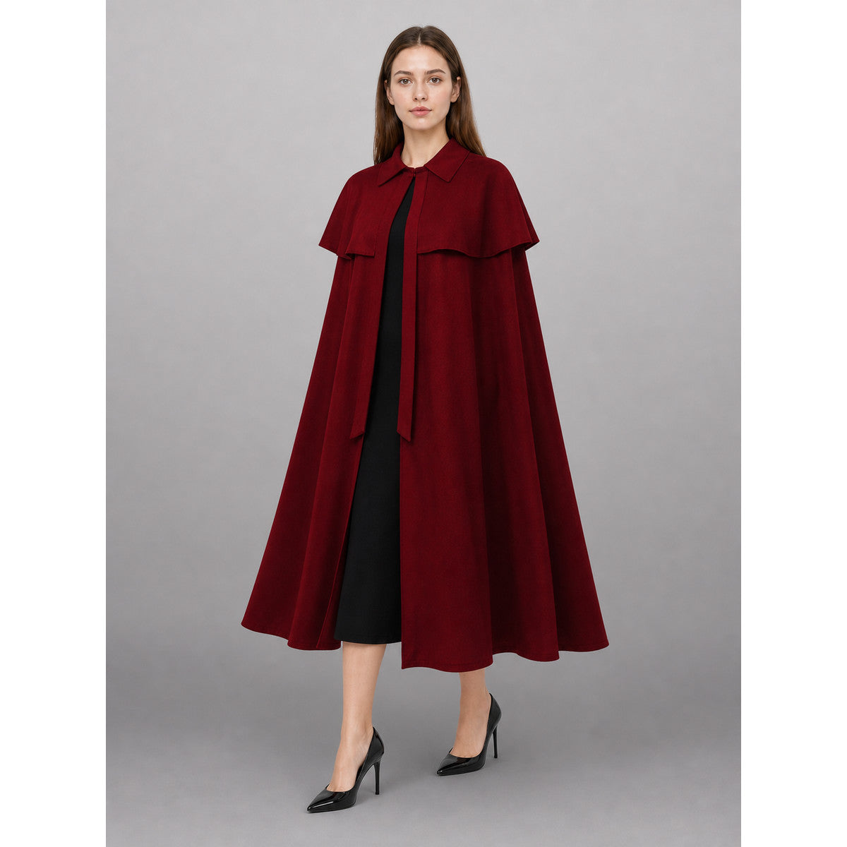 Dark Red Carnival Cloak with a Wide Hem
