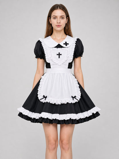 Black-and-White Gothic Lolita-Style Dress Costume front view