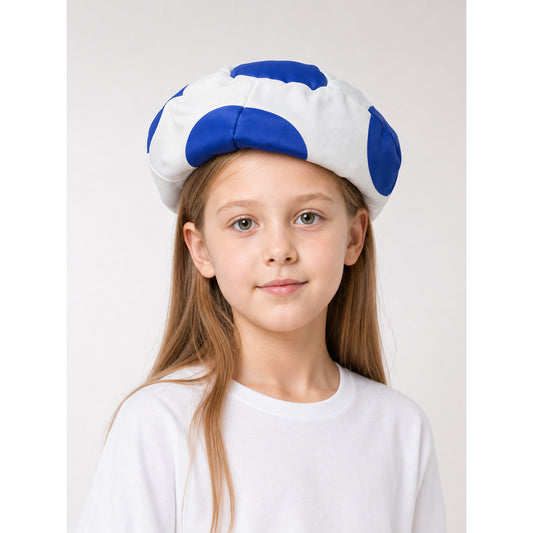 Round Blue and White Pillow with a Soccer Design