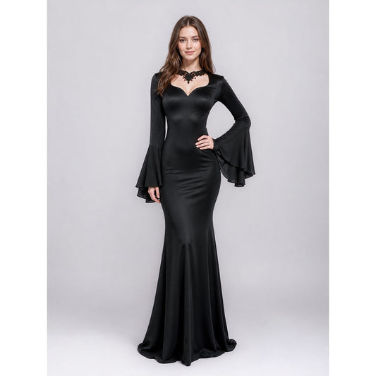 Black Gothic Floor-Length Evening Dress