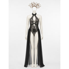 Egyptian Queen Bodysuit Costume With Cutout Design, Headpiece And Sheer Side