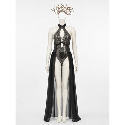 Egyptian Queen Bodysuit Costume With Cutout Design, Headpiece And Sheer Side on-model view