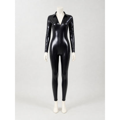 Black Glossy Long-Sleeve Jumpsuit