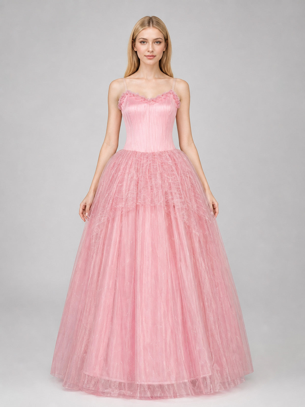 Glinda Cosplay Costume: Pink Dress with Belt front view