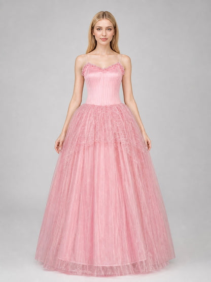 Glinda Cosplay Costume: Pink Dress with Belt front view