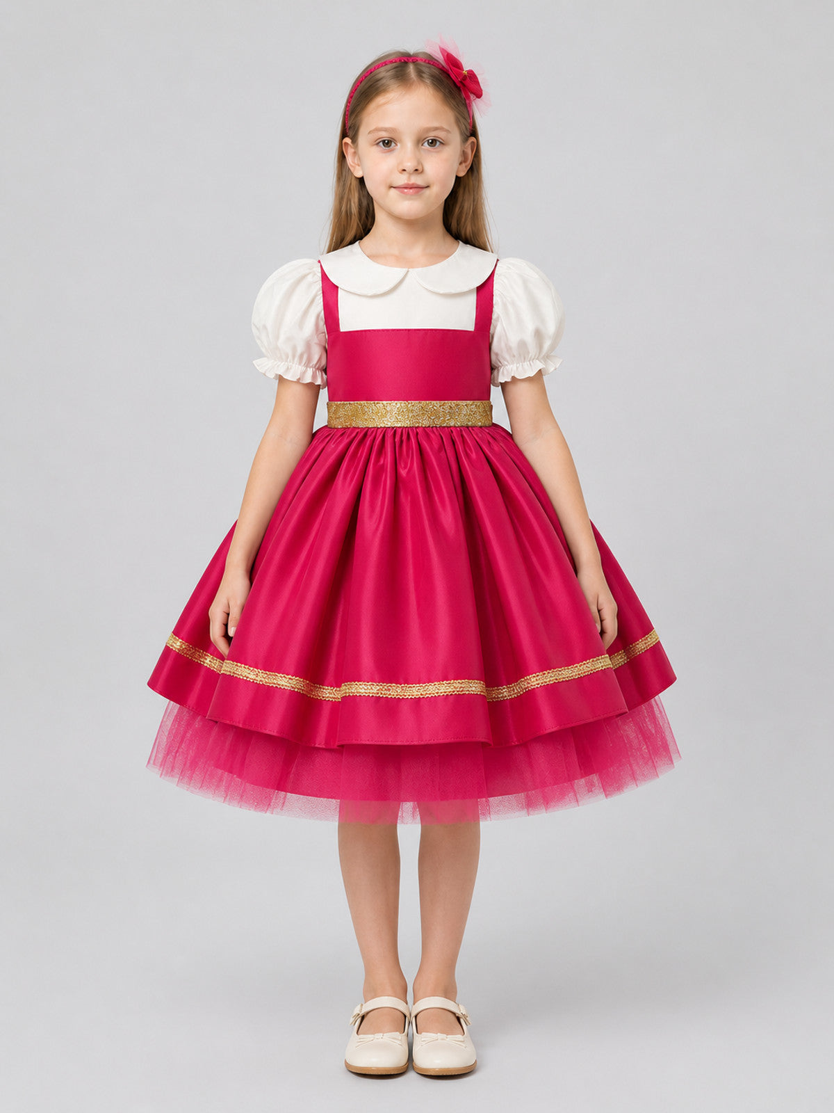 Children's Full Skirt Dress with Sequins and Headband on-model view