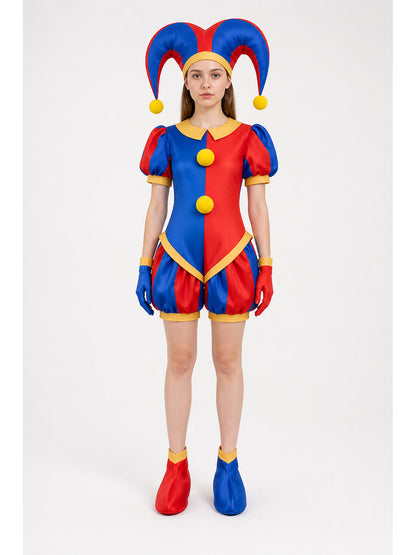 Pomni Clown Cosplay Costume with Hat and Gloves main product view