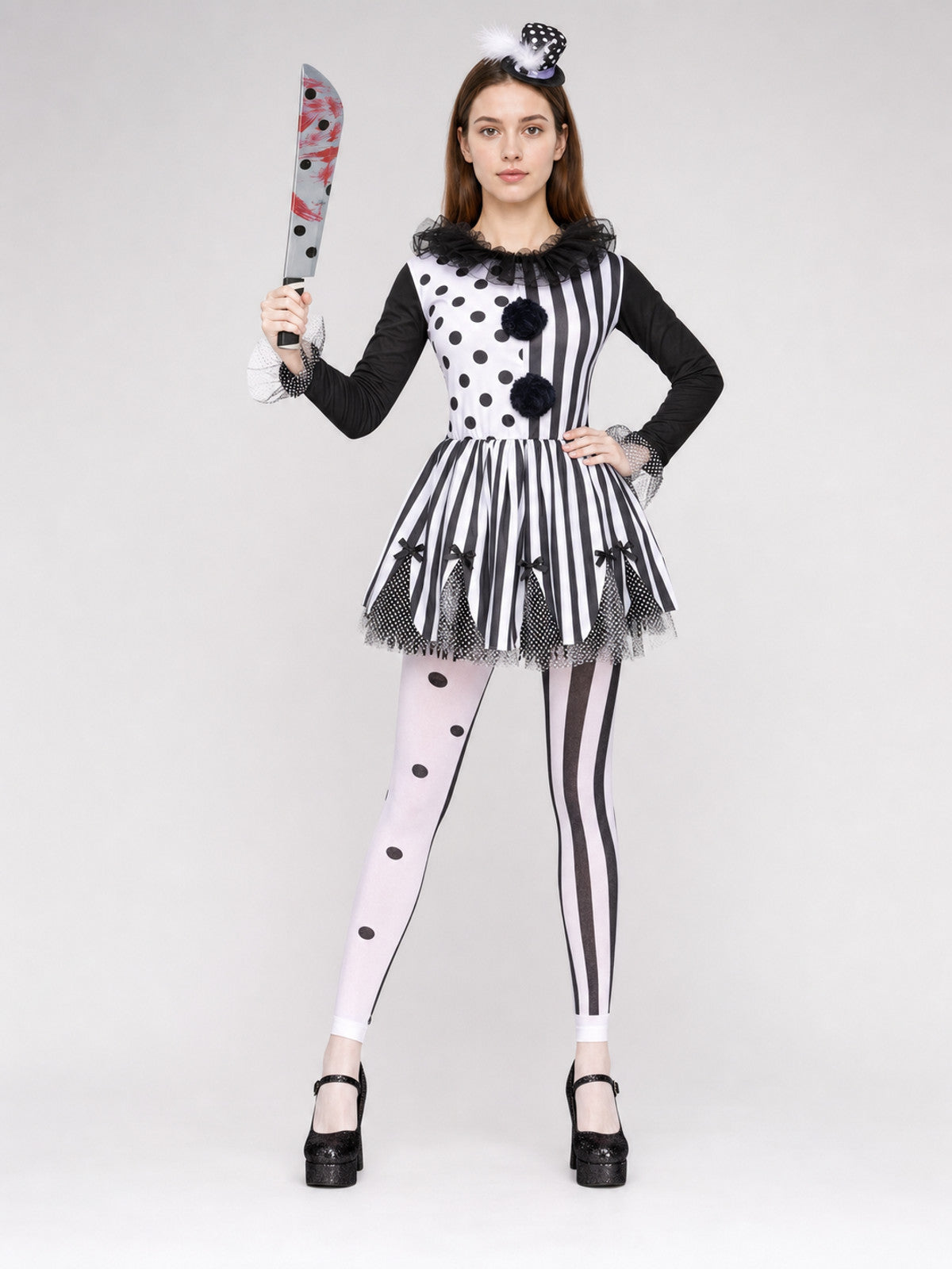 Horror-Style Clown Costume for Cosplay on-model view