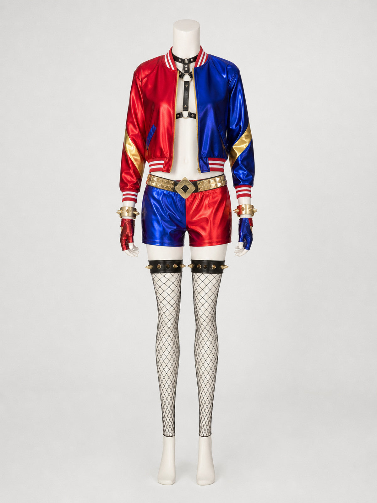 Harley Quinn Cosplay Costume: Jacket and Shorts on-model view