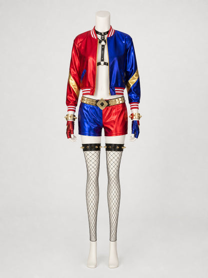 Harley Quinn Cosplay Costume: Jacket and Shorts on-model view