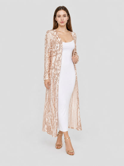 Long sequined cape with embroidery and a baroque pattern
