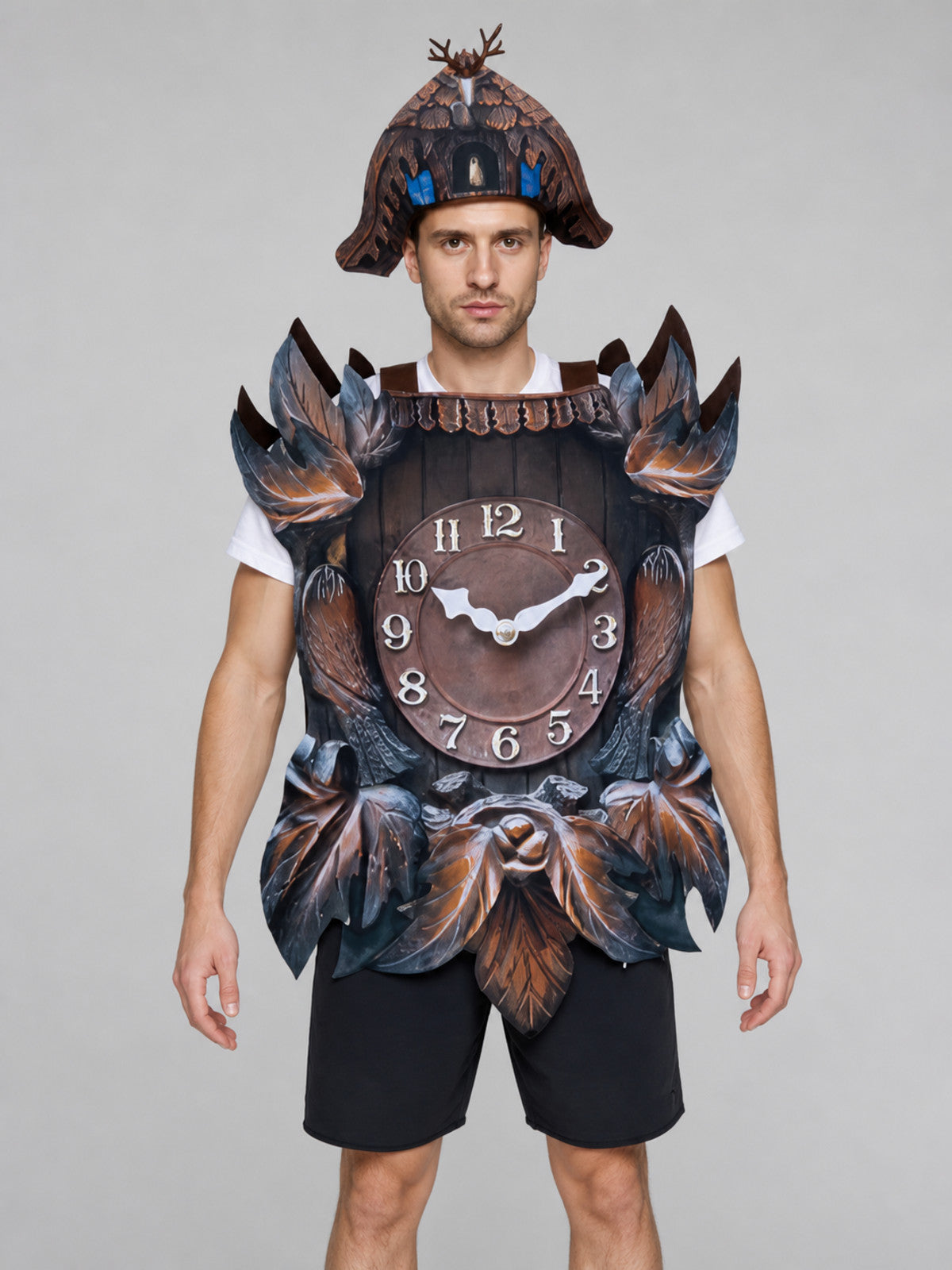 Fantasy clock-themed costume for parties, stage performances, and themed events. front view
