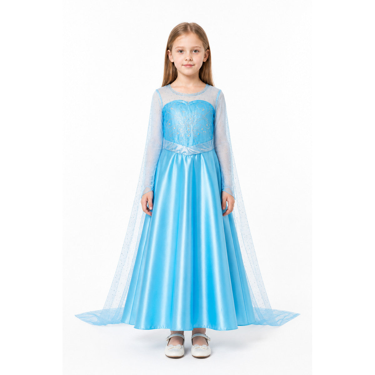 Long Blue Princess Dress with Butterfly and Train main product view