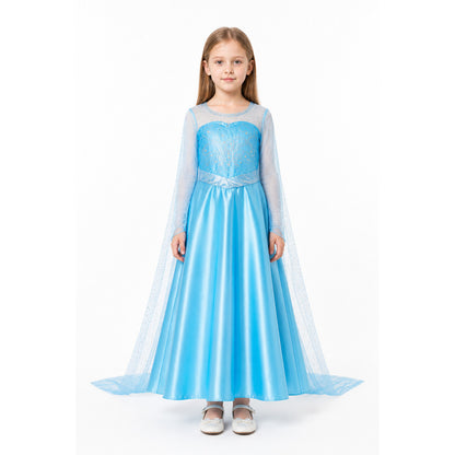 Long Blue Princess Dress with Butterfly and Train main product view