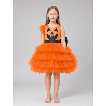 Kids' Pumpkin Halloween Costume with Headband front view