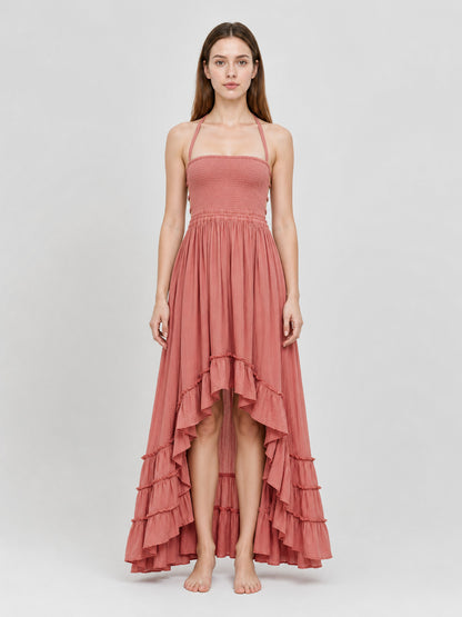 Boho-Style Maxi Dress with an Open Back front view
