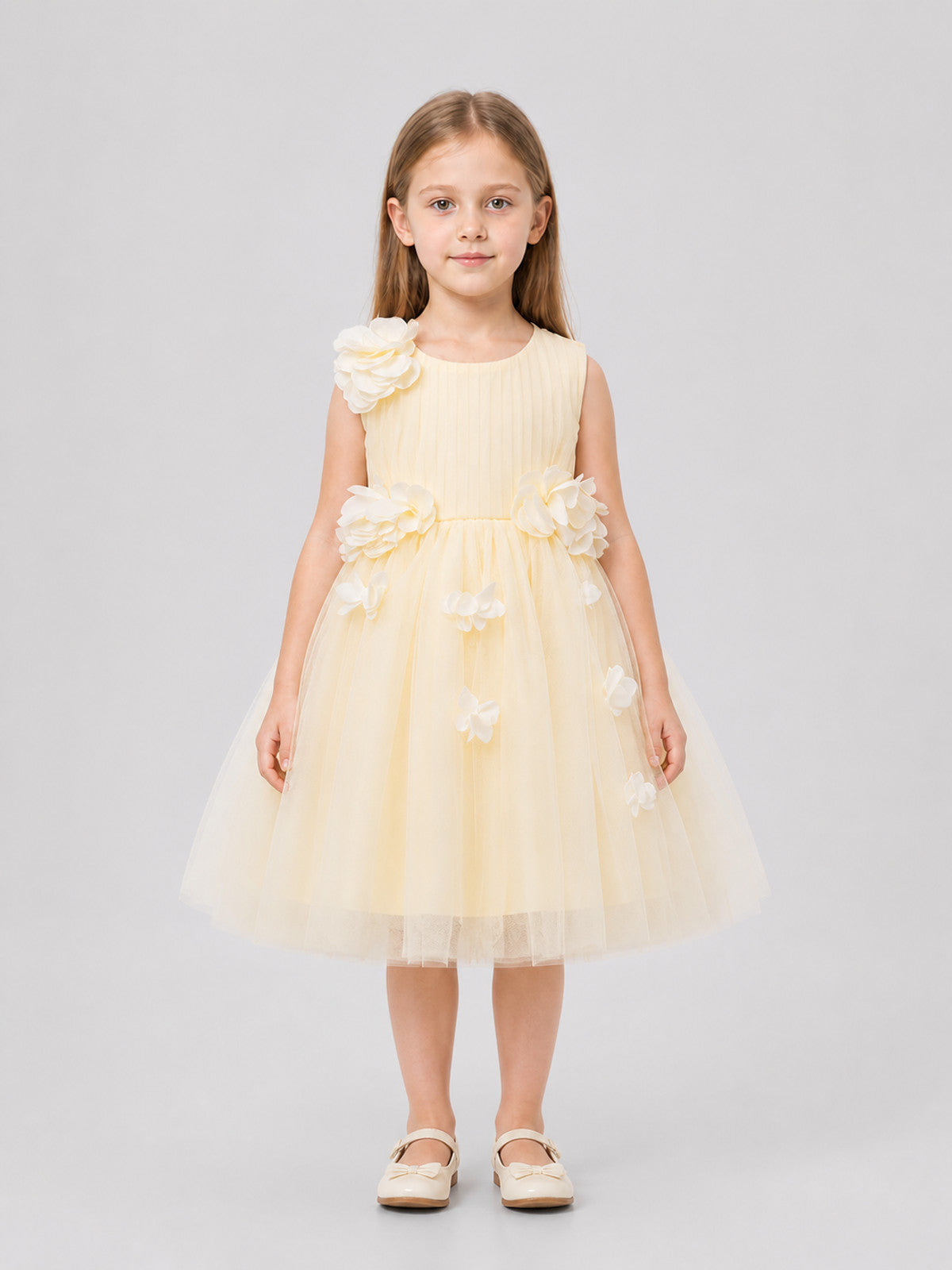 Full Skirt Dress with Floral Decoration for Performances