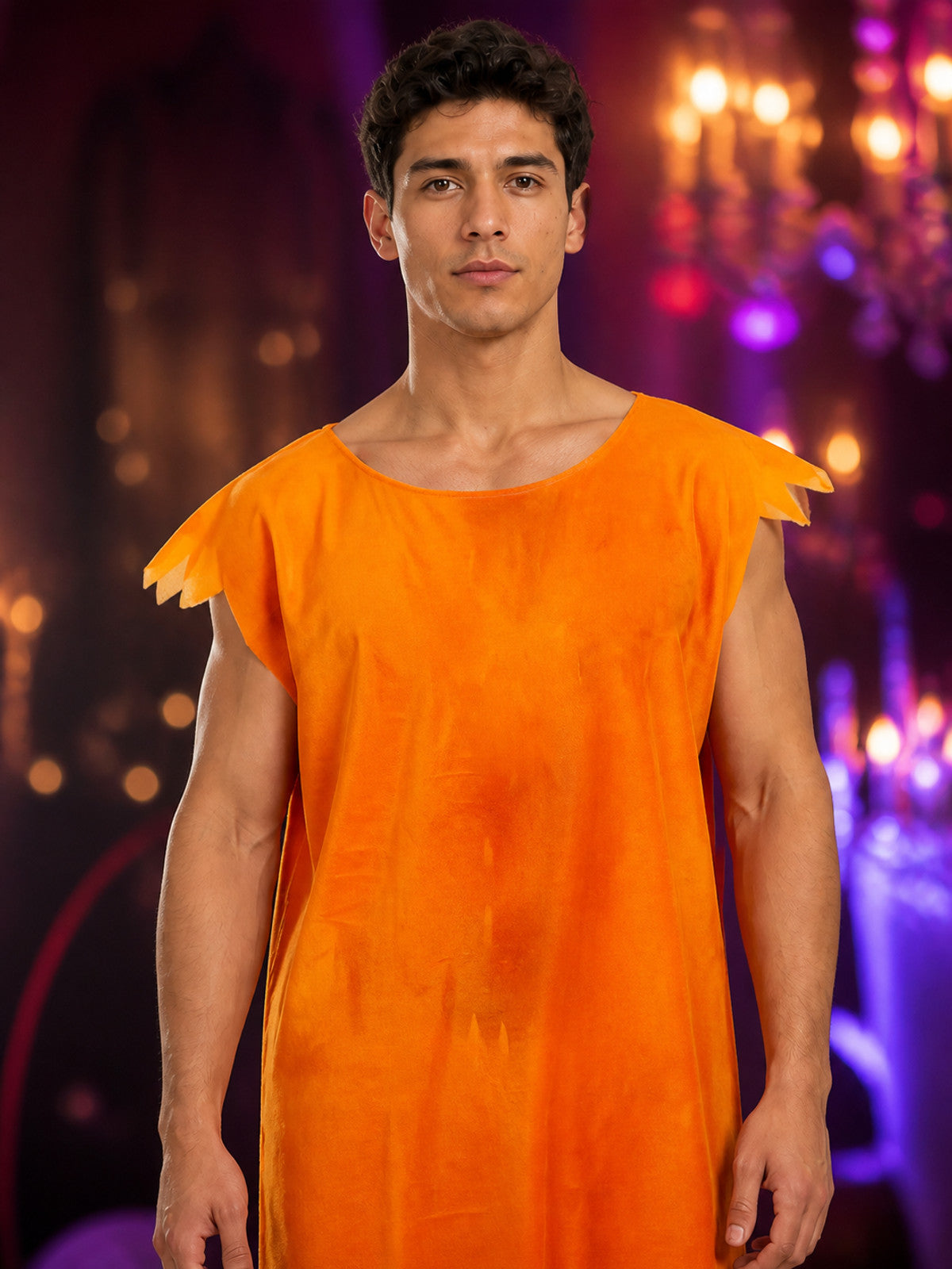 Indian Costume for Masquerade, Orange Jumpsuit on-model view