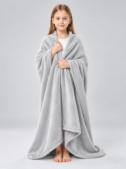 Silver-gray polyester blanket with bound edges