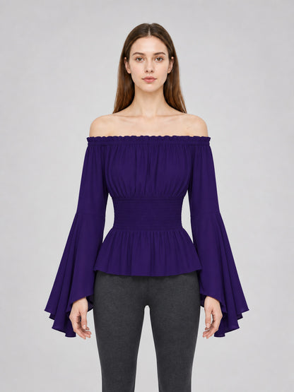Off-the-Shoulder Top with Long Flared Sleeves front view