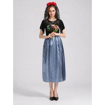 Halloween Ghost Bride Costume with Veil on-model view