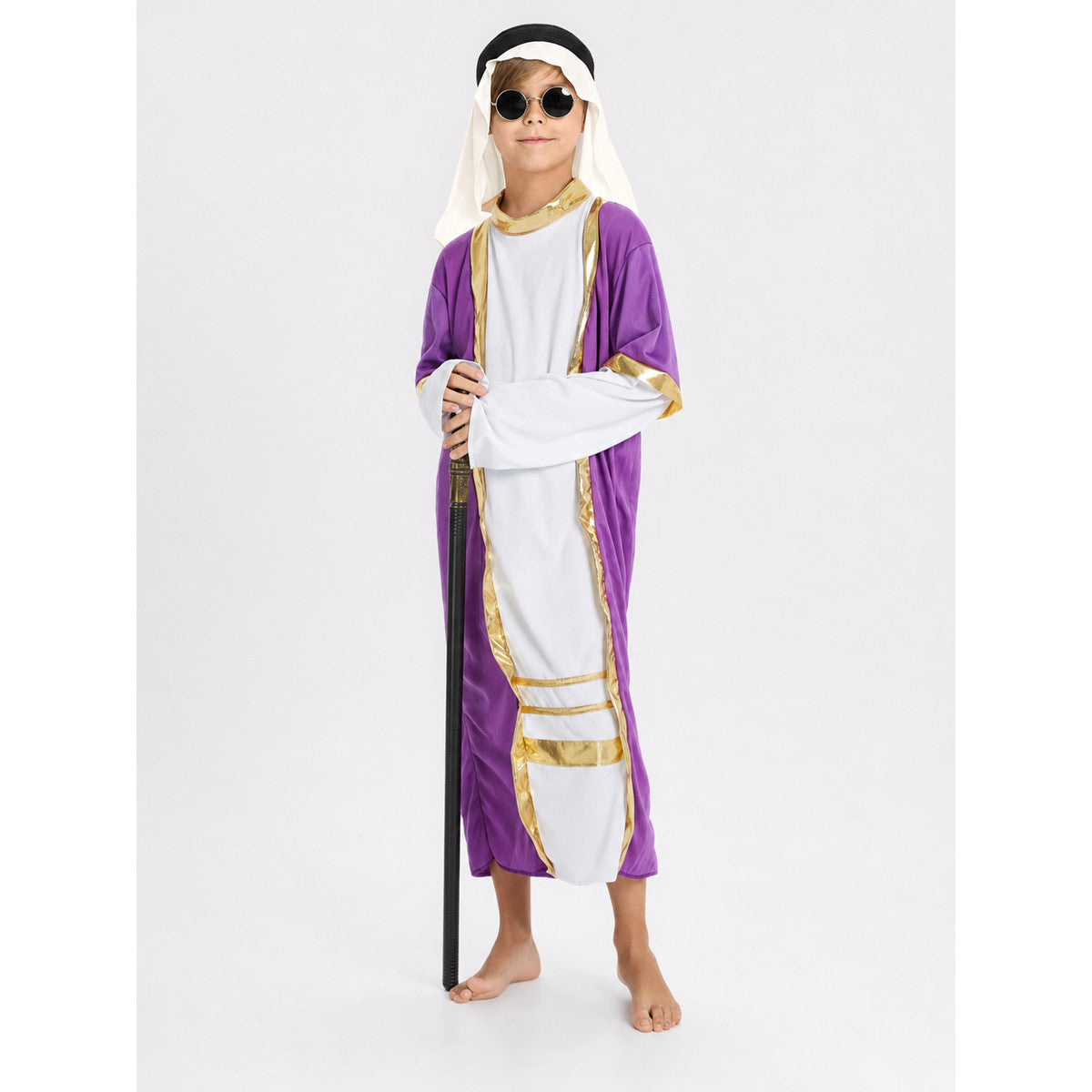 Kids’ Arabic Costume with Robe and Glasses on-model view