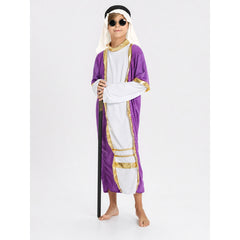 Kids’ Purple Arabian Prince Costume Robe with Headscarf and Round Glasses