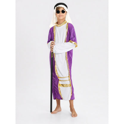 Kids’ Arabic Costume with Robe and Glasses on-model view