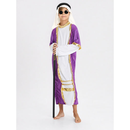 Kids’ Arabic Costume with Robe and Glasses on-model view