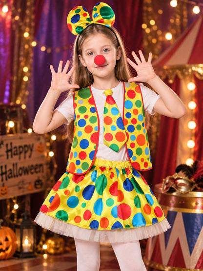 Kids' Clown Costume: Vest, Skirt, Tie, Headband, Nose