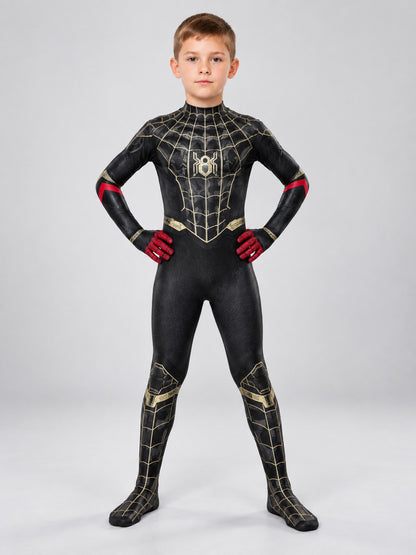 Superhero costume black with gold lines and mask