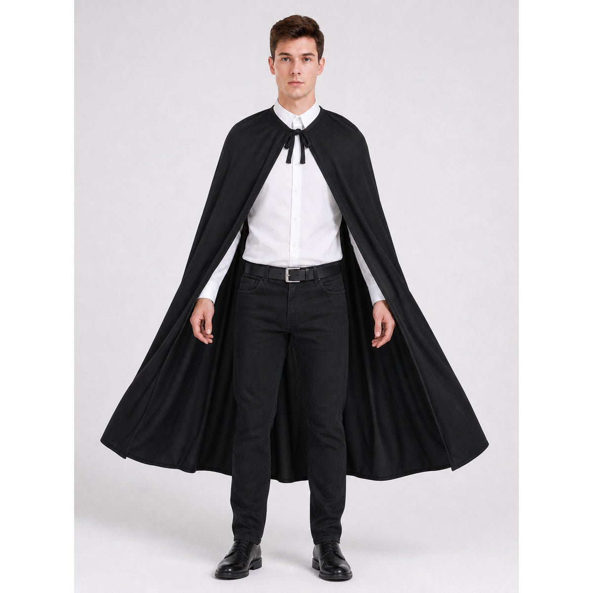 Black Long Cape Cloak for Halloween and Stage on-model view