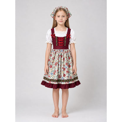 Dirndl with Floral Print and Lace Trim front view