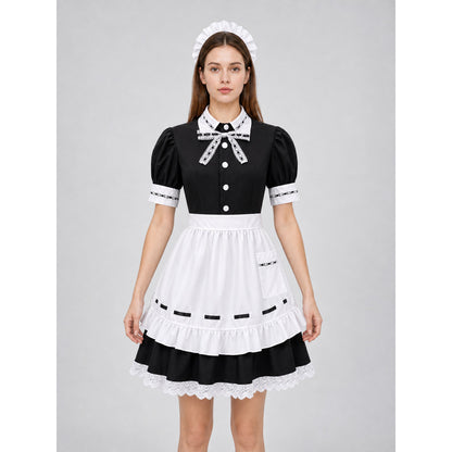 Black-and-White Maid Costume with Apron and Accessories front view