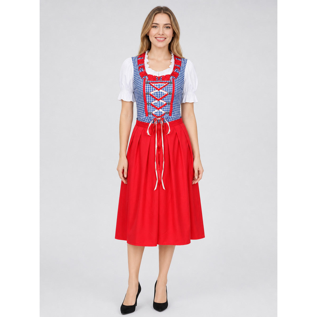 Alpine-Style Dress, Red-and-Blue Plaid