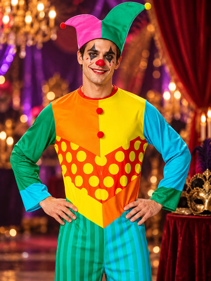 Adult Clown Costume with Pom-Poms and Bells