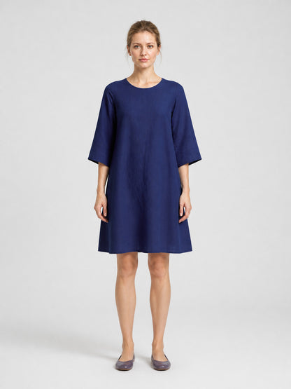 Blue Loose A-Line Dress with Wide Sleeves on-model view