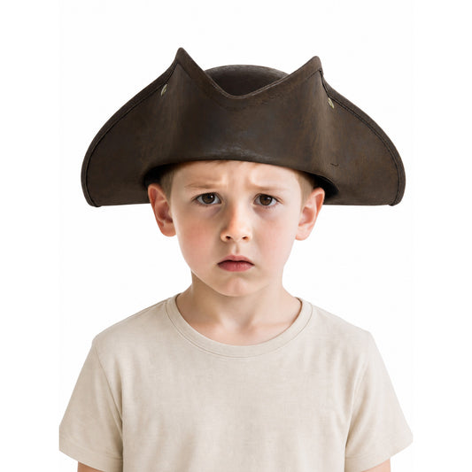 1pc Children's Dark Brown Tricorn Pirate Hat, Wide Curved Brim Costume Accessory for Pirate-Themed Dress-Up Parties and Role-Play